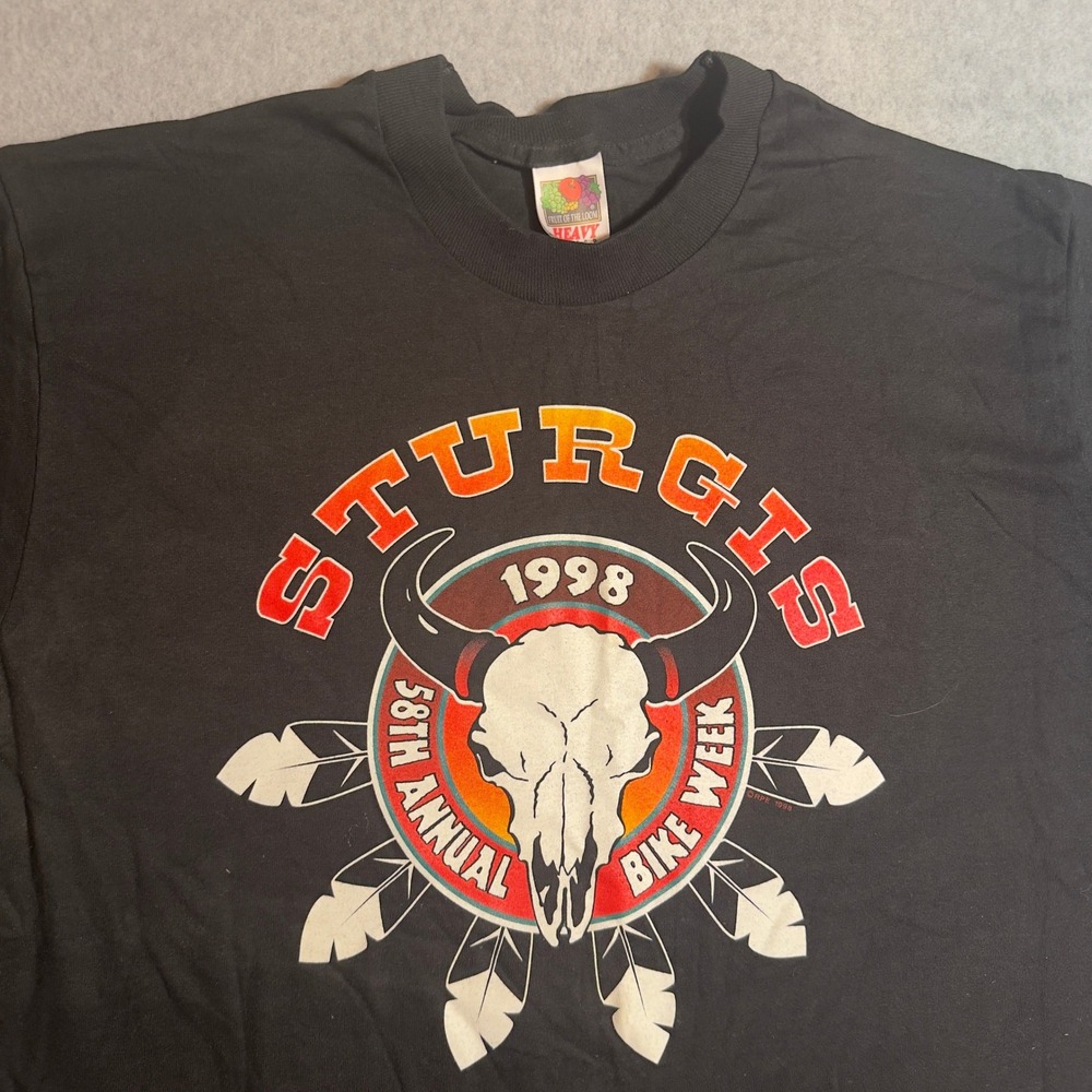 Vintage 1998 Sturgis 58th Annual Bike Week T-Shirt XL Black Skull Eagle Graphic